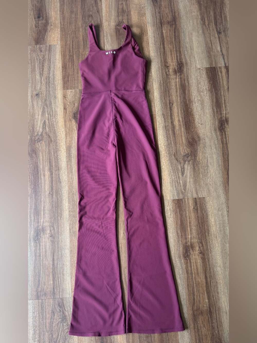 Wilo-Ribbed Burgundy Flared Jumpsuit